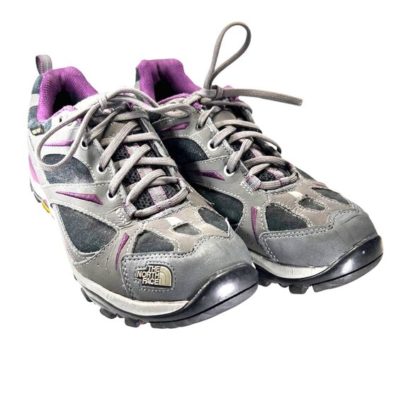 The North Face Gore-Tex Hiking Boots Shoes Gray Purple Vibram Sole Size 9 Trail - Picture 1 of 16